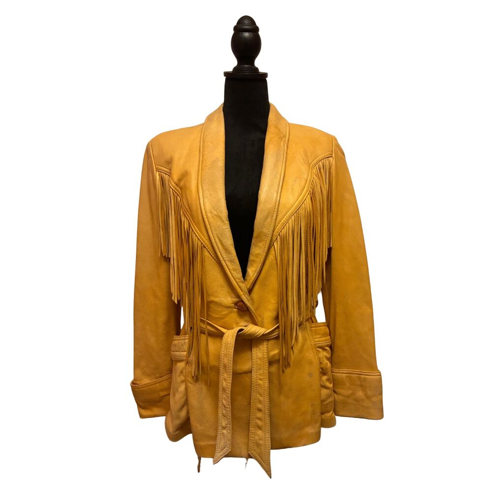 The Leather Ranch Vintage Leather Jacket with Fringe Women's S/M Satin Lining
